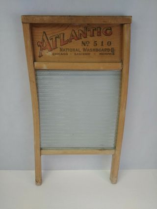 Antique National Washboard Co.  No.  510 Wood And Ribbed Glass Chicago