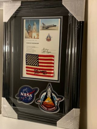 Space Shuttle Columbia (sts - 1) Flown American Flag Framed Signed By Bob Crippen