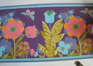 Vintage 60s 70s Retro Floral Butterfly Psychedelic Wall Paper Boarder