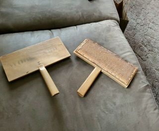 2 Vintage Old Wool Card Cards Carder Weaving Spinning Combs Wood Leather