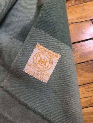 Vintage Hudson Bay Wool Blanket 4 Point Green/pistschio
