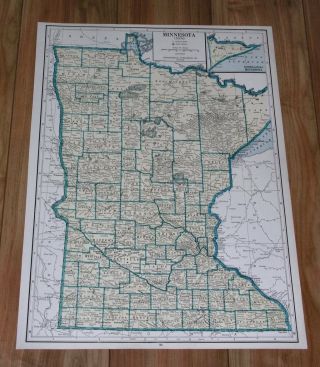 1939 Vintage Large 21 X 15 Map Of Minnesota Minneapolis St.  Paul Duluth