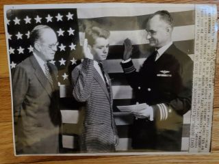 1943 Robert Kennedy Rfk Glossy Photo W Father Swearing Commissioning Usn Cadet