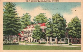 Chautauqua,  York,  Ny,  The St.  Elmo Hotel,  1947 Linen Vintage Postcard A678