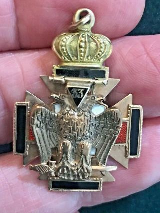 10k Gold Enamel Masonic Scottish Rite 32nd Degree Knights Templar Fob 17g