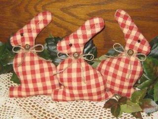 Handmade Crafts 3 Rustic Red Check Rabbits Bowl Fillers Country Easter Decor