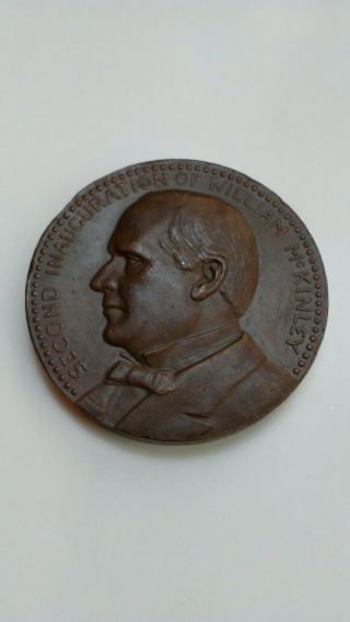 Official 1901 William McKinley Theodore Roosevelt Scarce Inaugural Brass Medal 2