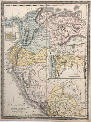 1888 Antique Map Peru,  Ecuador,  Colombia,  Venezuela Bolivia,  Galapagos Islands