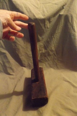 Primitive Antique 19th C Wood Mallet Hammer Wheel Maker Tool 2