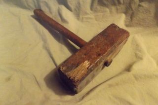 Primitive Antique 19th C Wood Mallet Hammer Wheel Maker Tool 3