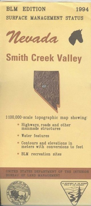 Usgs Blm Edition Topographic Map Nevada Smith Creek Valley - 1994 - Surface 100k