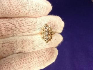 Rare Little Old Vtg Antique Ladies 14k Yellow Gold & 3 Diamond Art Deco Era Ring