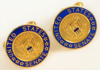 Rare United States Senate Autographed Official Cufflinks Blue Enamel Gold Tone