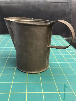 Antique Primative 19th C Hand Made Tin Pitcher,  Pour Cup