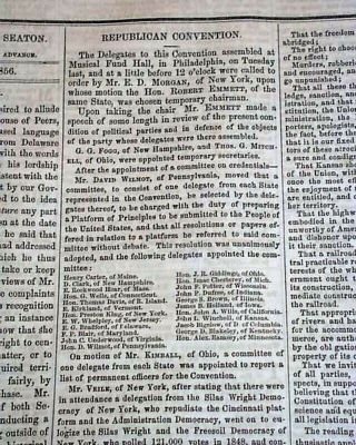 Republican Party Is Born W/ John C.  Fremont President Nomination 1856 Newspaper