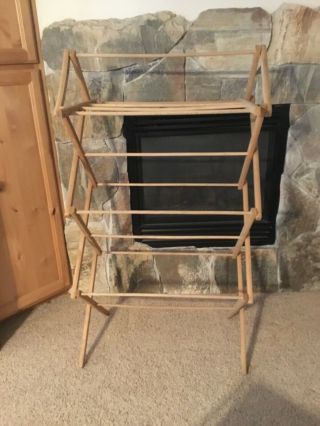 Vintage Antique Folding Adjustable Wooden Drying Rack Textiles Clothes Herbs