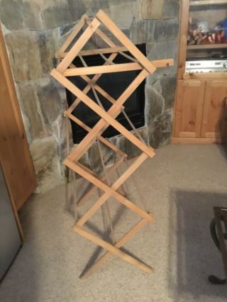 Vintage Antique Folding Adjustable Wooden Drying Rack Textiles Clothes Herbs 2