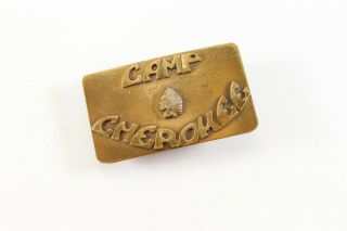 Vintage Solid Brass Camp Cherokee Chief Symbol Boy Scout Bsa Belt Buckle