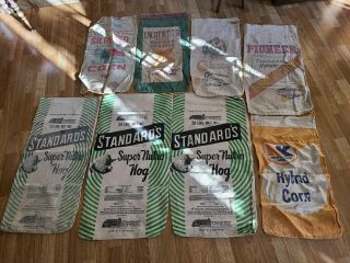 15 Vintage Seed Corn Sacks Cloth Bags Feed Pioneer Bemis Carlsons Iowa Hubbard