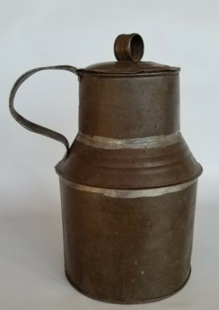 Antique Primitive Civil War Era Cooking Utensil Early Tin Milk Jug