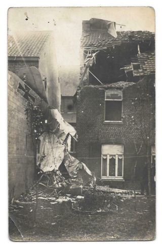 Rppc German War Plane Iron Cross Crash Shot Down Houses Vintage Postcard Ww I