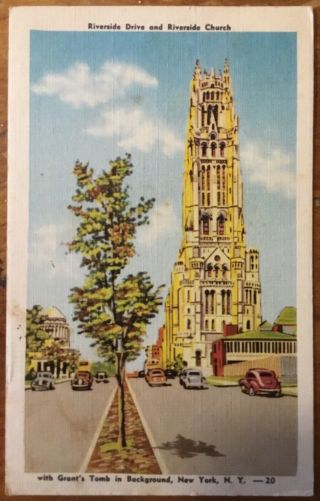 Linen Vintage Postcard Riverside Drive Church Gift Of Rockefeller Grant’s Tomb