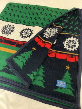 Vtg Reversible Pendleton Wool Christmas Winter Blanket 59 " X 60 " Woolen Mills
