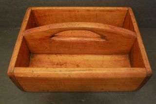 Antique Primitive Hand Made Wooden Tool Box Carrier Tote Cut Center Handle
