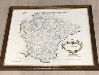 Framed Antique Map Of Devonshire By Robert Morden.  10” X 8” By Abel Swale.