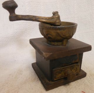 Antique Miniature Toy Cast Iron & Wood Coffee Grinder