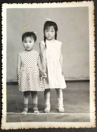 Cute Chinese Girls Skirt China Children Studio Photo 1950s Orig.