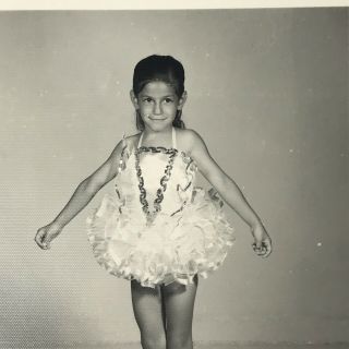 Vintage Black And White Photo Little Girl Ballerina Dancer Tutu 4 X 3.  25 Inches