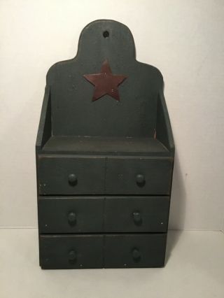 Vintage Small Cabinet,  Sewing Or Spice Drawers,  Farmhouse Green Metal Star