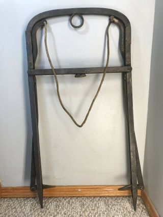Vintage/antique Metal Hay Harpoon Farm Fork Hook Grapple With Rope