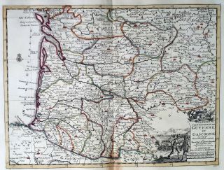 France Guyenne & Gascogne 1735 Van Der Aa Covens & Mortier Colored Engraved Map