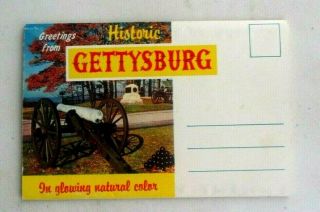 Vintage 1950s Chrome Souvenir Folder Of " Greetings From Historic Gettysburg,  Pa.