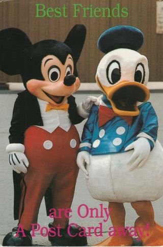 Vintage " Best Friends Are Only A Post Card Away " Mickey & Donald Chrome Pc 1122