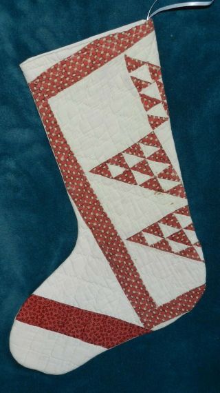 Lovely Red & White Antique Vintage Cutter Quilt Christmas Stocking 20 - 18