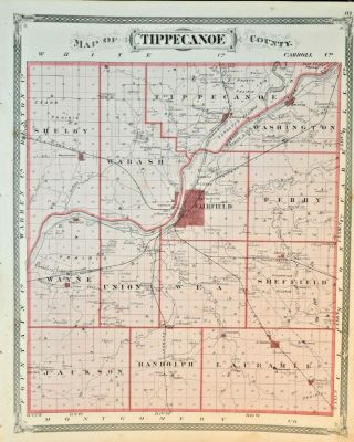 Antique 1876 Atlas Map Of Tippecanoe Benton County Illustrated Baskin & Foster