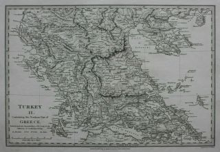 Northern Greece,  Turkish Empire,  Antique Map,  Sduk,  1844