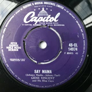 Gene Vincent " Say Mama / Be Bop Boogie Boy " Uk 7 " 45 Rpm Capitol Cl.  14974
