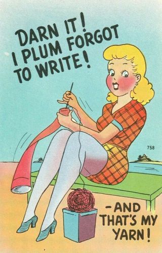 Vintage 1930 - 45 Comic " Darn It I Plum Forgot To Write " Linen Pc 1107