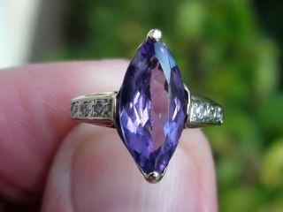 Antique Ladies Yellow Gold 14k 3ct.  Marquise Amethyst And Diamond Ring.  So.  5.  25
