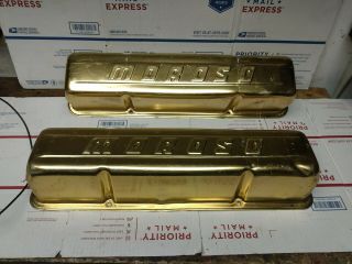 Vintage Moroso Small Block Chevy Gold Anodized Valve Covers No Holes 1st Design