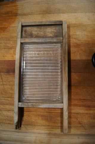 Vintage Small Crystal Washboard,  Wood/glass 11 " X 5 "