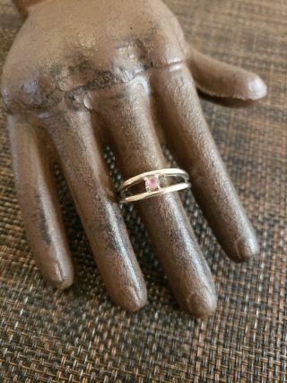 Vintage 10k White Gold Pink Stone Modernist Design Ring Size 10 Unique