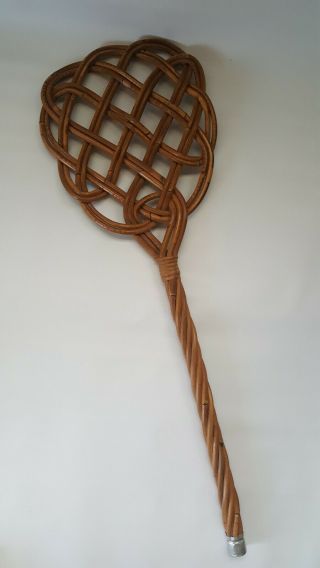 Vintage Wooden Wicker Carpet Swatter Paddle Rug Beater Rattan Farmhouse Rustic