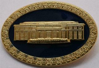 2020 President Donald Trump White House Gift Cobalt Gold West Wing Brooch Signed