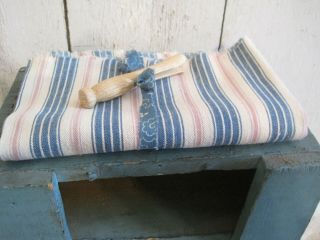 Old Primitive Red White Blue Ticking Fabric Textile American Country Find AAFA 3