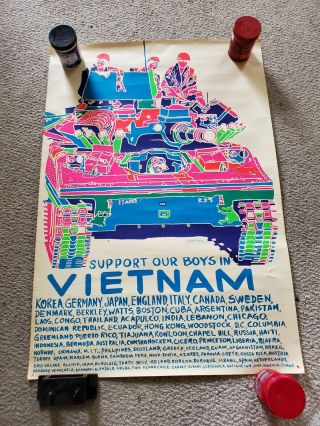 Support Our Boys In Vietnam Vintage Anti - War Peace Black Light Poster